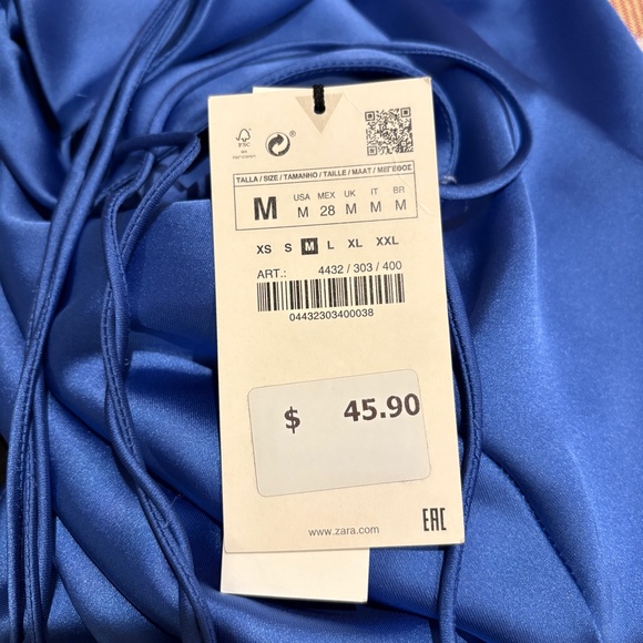 NWT Zara Deep Blue Cowl Neck Mini Dress Size Medium - Picture 2 of 5